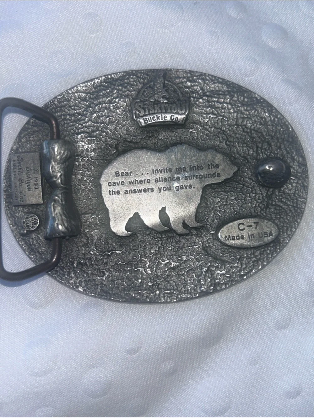Vintage 1992 Siskiyou C-7 Bear Silhouette (Front & Back)  Belt Buckle Pewter USA